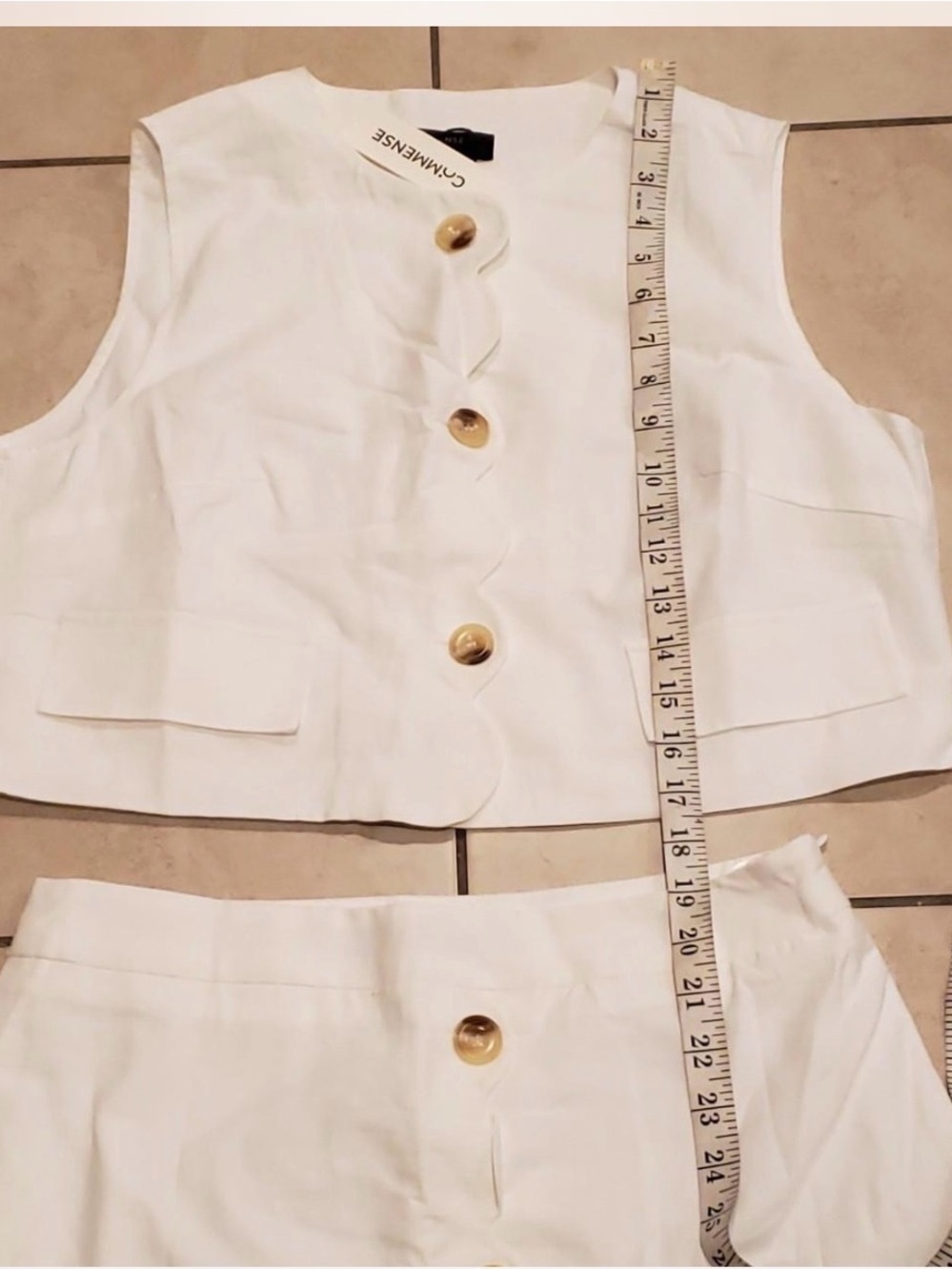 Commense Cotton Linen Scalloped Trim Vest & Skirt Set - Picture 6 of 8